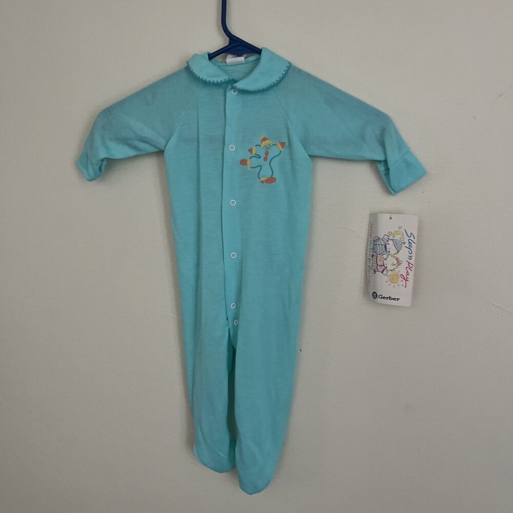 GERBER Vintage NWT Sleep N Play Flame Resistant Embroidered Clown Bodysuit- Lrg - Picture 2 of 9